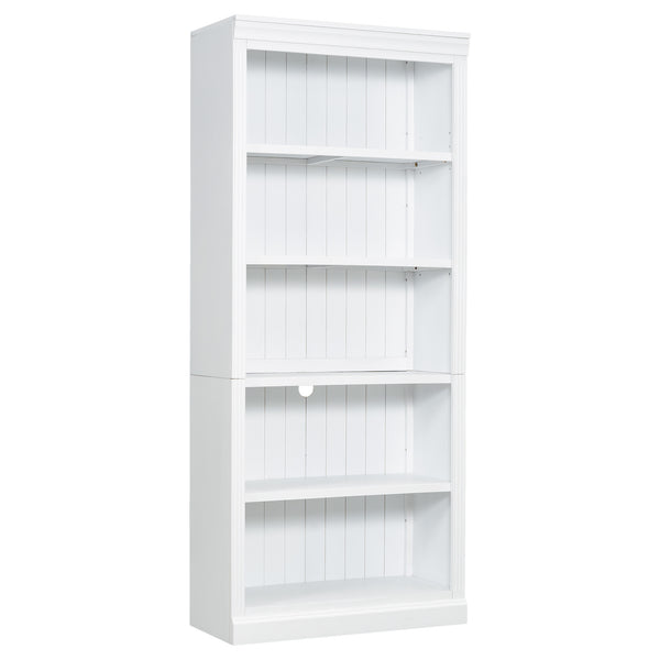 English Elm 83" 5-Tier Bookcase Suite with LED Light Strip, Adjustable Shelves, Cable Management & Solid Wood Frame White N751S246920K