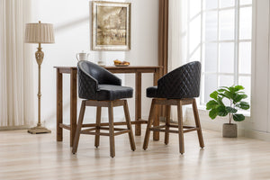 English Elm United We Win Quilted Microsuede Swivel Barstool with Wood Legs and Gold Rivet Trim Black W1568P361703