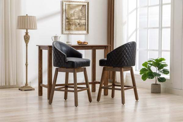 English Elm United We Win Quilted Microsuede Swivel Barstool with Wood Legs and Gold Rivet Trim Black W1568P361703