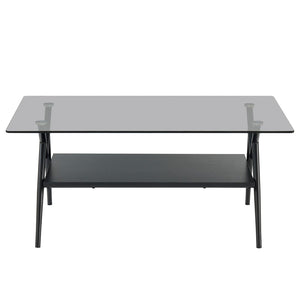 English Elm Rectangle Coffee Table With Elegant Tempered Glass Top & Black Mdf Shelf For Modern Living Room Décor W241142567-GIGA