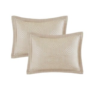 English Elm 9-piece King Jacquard Comforter Set Tan Ivory Geometric Woven Embroidered Bedding B035P437414