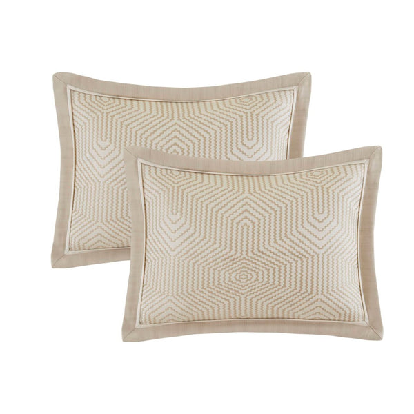English Elm 9-piece King Jacquard Comforter Set Tan Ivory Geometric Woven Embroidered Bedding B035P437414
