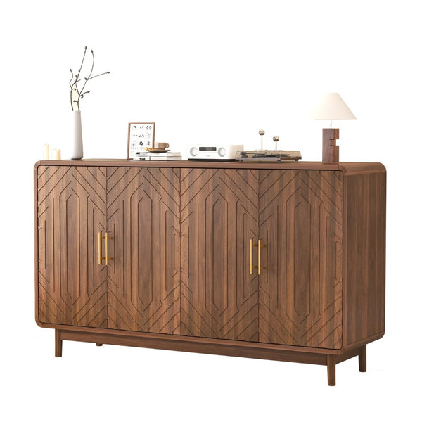 English Elm Sideboard Buffet with Four Doors Carved Edges Gold Handles Adjustable Shelves Dining Room W5389P463456