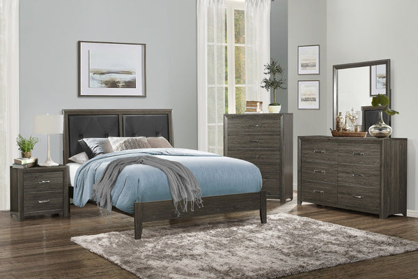 English Elm Dark Charcoal Five Drawer Chest with Chrome Pulls for Contemporary Bedroom Storage B011P199393