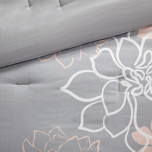 English Elm Printed Cotton Sateen Lola Comforter Set Grey/Peach Twin/Twin XL - Floral Print, OEKO-TEX, 6-Piece Stylish Bedding Ensemble B03597153