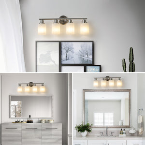 English Elm 24" Modern 4-Light Vanity Wall Sconce - Brushed Nickel & Frosted Glass For Elegant Bathroom Lighting W2312P374809