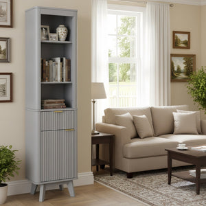 English Elm 68" Tall Fluted Freestanding Storage Cabinet with Drawer and Adjustable Shelf for Bathroom Gray N817P375218G