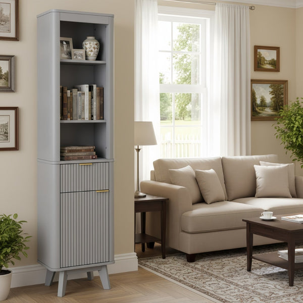 English Elm 68" Tall Fluted Freestanding Storage Cabinet with Drawer and Adjustable Shelf for Bathroom Gray N817P375218G