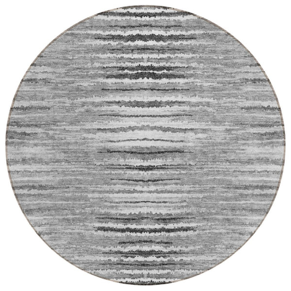 HomeRoots 5' Stylish Silver Gray and Charcoal Striped Washable Area Rug for Indoor and Outdoor Spaces 8' Round 578000