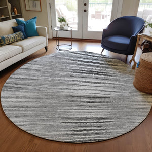 Homeroots 3' Beige Tan And Taupe Striped Washable Area Rug - Stylish Indoor Outdoor Décor For Any Space 8' Round Polyester 578000