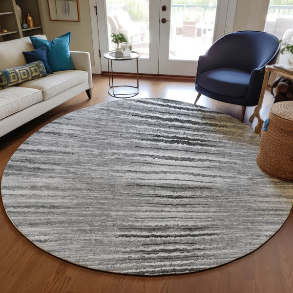 Homeroots 3' Beige Tan And Taupe Striped Washable Area Rug - Stylish Indoor Outdoor Décor For Any Space 8' Round Polyester 578000