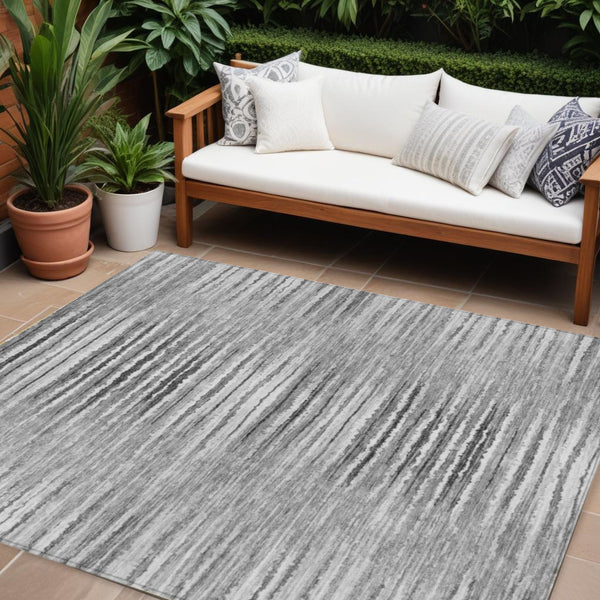 Homeroots 3' Beige Tan And Taupe Striped Washable Area Rug - Stylish Indoor Outdoor Décor For Any Space 8' X 10' Polyester 578001