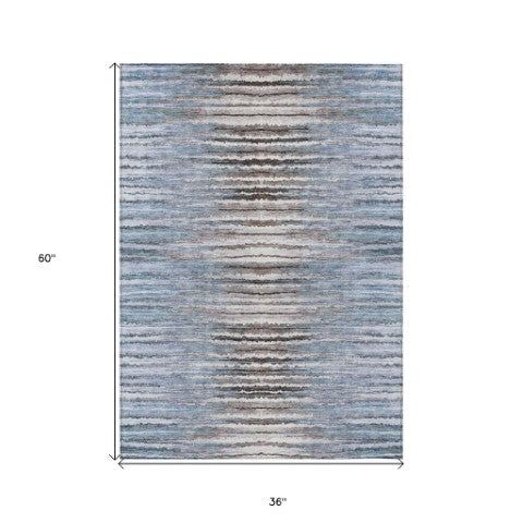 Homeroots 3' Beige Tan And Taupe Striped Washable Area Rug - Stylish Indoor Outdoor Décor For Any Space 3' X 5' Polyester 578004