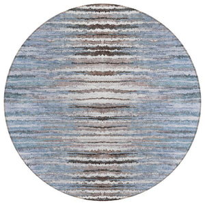 HomeRoots 5' Sky Blue and Denim Striped Washable Area Rug - Durable, Versatile, Perfect for Indoor & Outdoor Use 8' Round 578006