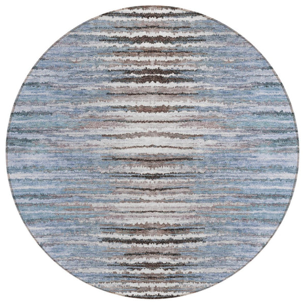 HomeRoots 5' Sky Blue and Denim Striped Washable Area Rug - Durable, Versatile, Perfect for Indoor & Outdoor Use 8' Round 578006
