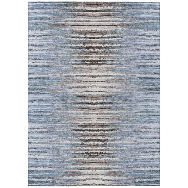 HomeRoots 9' Striped Sky Blue and Denim Area Rug - Durable, Washable Design for Indoor and Outdoor Spaces 9' X 12' 578008