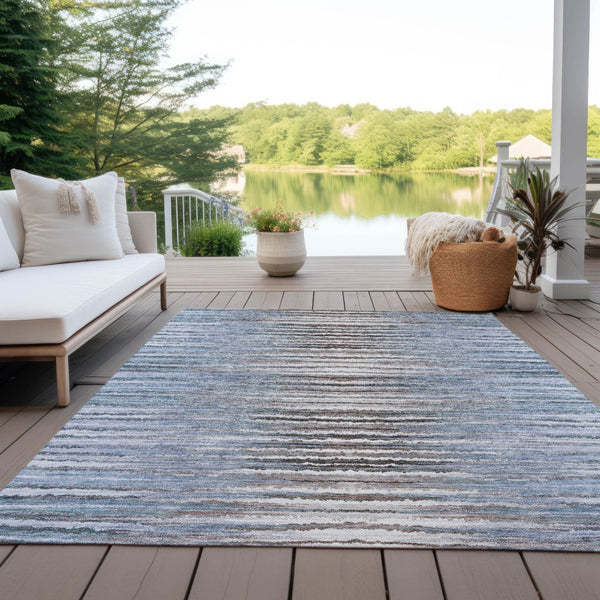 Homeroots 3' Beige Tan And Taupe Striped Washable Area Rug - Stylish Indoor Outdoor Décor For Any Space 10' X 14' Polyester 578009