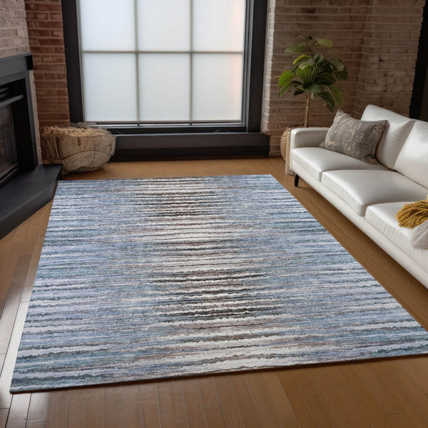 Homeroots 3' Beige Tan And Taupe Striped Washable Area Rug - Stylish Indoor Outdoor Décor For Any Space 10' X 14' Polyester 578009