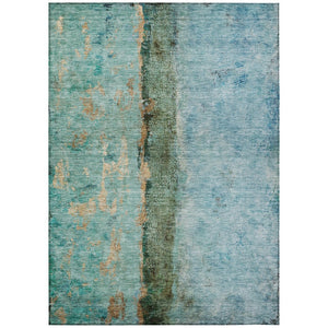 HomeRoots 5' Blue and Gold Abstract Area Rug - Durable, Washable Design for Indoor and Outdoor Spaces 5' X 8' 578011
