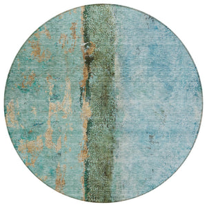 HomeRoots 5' Blue and Gold Abstract Area Rug - Durable, Washable Design for Indoor and Outdoor Spaces 8' Round 578012
