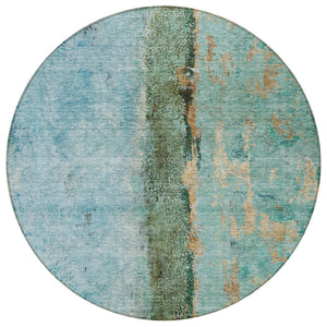 Homeroots 3' Blue And Gold Abstract Washable Rug - Versatile Indoor Outdoor Area Rug For Home And Patio Decor 8' Round Polyester 578012