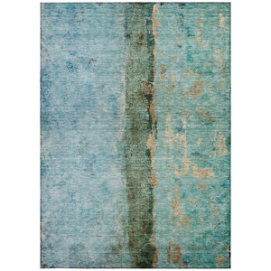 Homeroots 3' Blue And Gold Abstract Washable Rug - Versatile Indoor Outdoor Area Rug For Home And Patio Decor 8' X 10' Polyester 578013