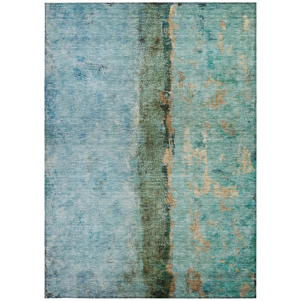 Homeroots 3' Blue And Gold Abstract Washable Rug - Versatile Indoor Outdoor Area Rug For Home And Patio Decor 8' X 10' Polyester 578013