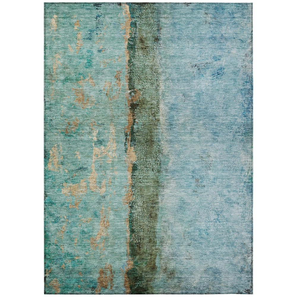 HomeRoots 5' Blue and Gold Abstract Area Rug - Durable, Washable Design for Indoor and Outdoor Spaces 8' X 10' 578013
