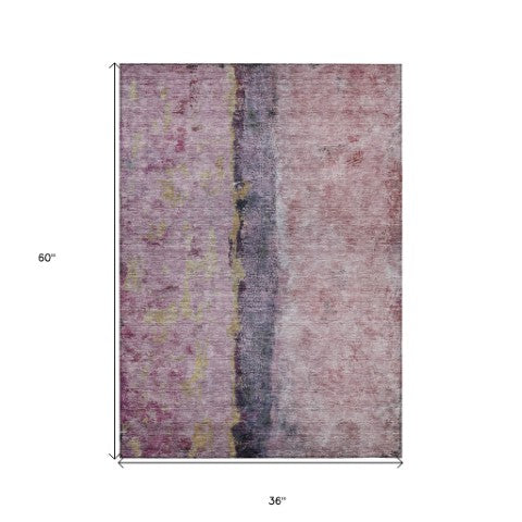 Homeroots 3' Blue And Gold Abstract Washable Rug - Versatile Indoor Outdoor Area Rug For Home And Patio Decor 3' X 5' Polyester 578016