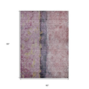 Homeroots 3' Blue And Gold Abstract Washable Rug - Versatile Indoor Outdoor Area Rug For Home And Patio Decor 5' X 8' Polyester 578017