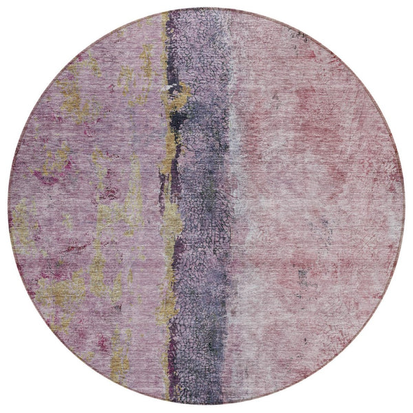HomeRoots 5' Abstract Blush Pink and Purple Washable Area Rug for Indoor and Outdoor High-Traffic Spaces 8' Round 578018