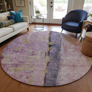 Homeroots 3' Blue And Gold Abstract Washable Rug - Versatile Indoor Outdoor Area Rug For Home And Patio Decor 8' Round Polyester 578018