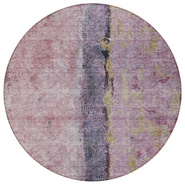 Homeroots 3' Blue And Gold Abstract Washable Rug - Versatile Indoor Outdoor Area Rug For Home And Patio Decor 8' Round Polyester 578018