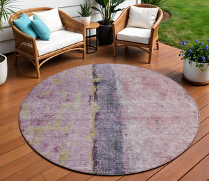 Homeroots 3' Blue And Gold Abstract Washable Rug - Versatile Indoor Outdoor Area Rug For Home And Patio Decor 8' Round Polyester 578018