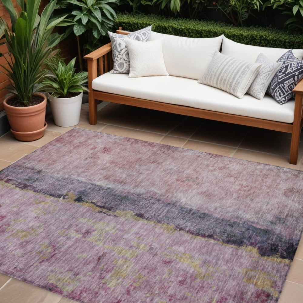 HomeRoots 5' Abstract Blush Pink and Purple Washable Area Rug for Indoor and Outdoor High-Traffic Spaces 8' X 10' 578019