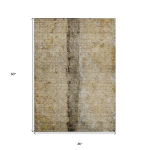 Homeroots 3' Blue And Gold Abstract Washable Rug - Versatile Indoor Outdoor Area Rug For Home And Patio Decor 3' X 5' Polyester 578022