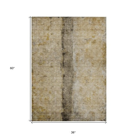 Homeroots 3' Blue And Gold Abstract Washable Rug - Versatile Indoor Outdoor Area Rug For Home And Patio Decor 3' X 5' Polyester 578022