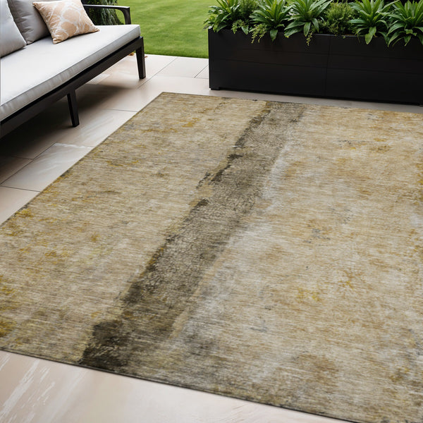 Homeroots 3' Blue And Gold Abstract Washable Rug - Versatile Indoor Outdoor Area Rug For Home And Patio Decor 5' X 8' Polyester 578023