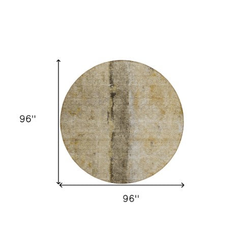 Homeroots 3' Blue And Gold Abstract Washable Rug - Versatile Indoor Outdoor Area Rug For Home And Patio Decor 8' Round Polyester 578024