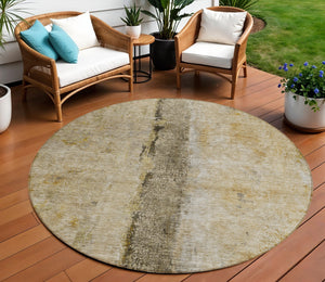 Homeroots 3' Blue And Gold Abstract Washable Rug - Versatile Indoor Outdoor Area Rug For Home And Patio Decor 8' Round Polyester 578024