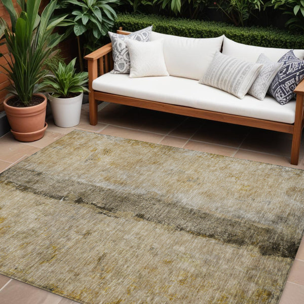 Homeroots 3' Blue And Gold Abstract Washable Rug - Versatile Indoor Outdoor Area Rug For Home And Patio Decor 9' X 12' Polyester 578026