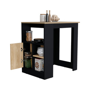 English Elm Stirling Kitchen Island with 1-Door Push-Open Cabinet, 3 Side Shelves, Black & Natural Oak Finish B200P240240