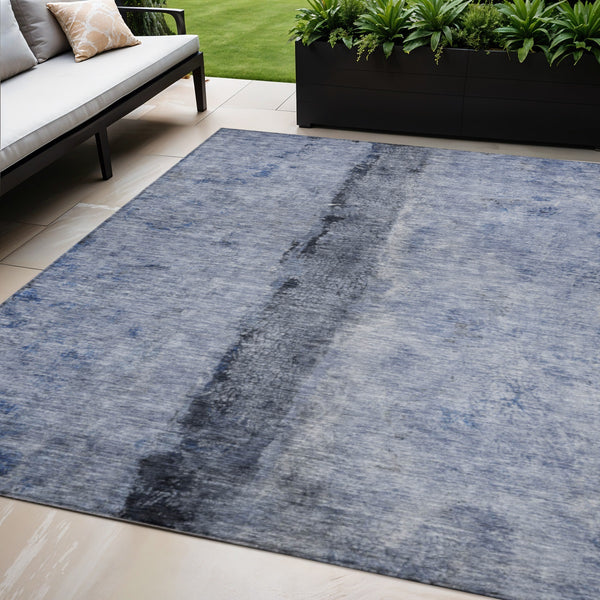 Homeroots 3' Blue And Gold Abstract Washable Rug - Versatile Indoor Outdoor Area Rug For Home And Patio Decor 5' X 8' Polyester 578029