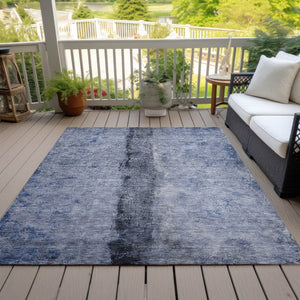 Homeroots 3' Blue And Gold Abstract Washable Rug - Versatile Indoor Outdoor Area Rug For Home And Patio Decor 5' X 8' Polyester 578029