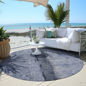 Homeroots 3' Blue And Gold Abstract Washable Rug - Versatile Indoor Outdoor Area Rug For Home And Patio Decor 8' Round Polyester 578030