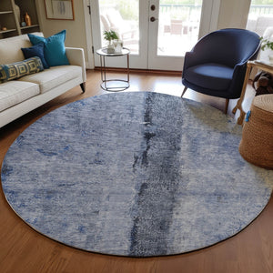 Homeroots 3' Blue And Gold Abstract Washable Rug - Versatile Indoor Outdoor Area Rug For Home And Patio Decor 8' Round Polyester 578030