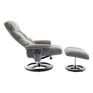 English Elm 069dr-ergonomic Swivel Recliner with Massage Heating Chenille Wingback Lounge Chair Grey W527S00010