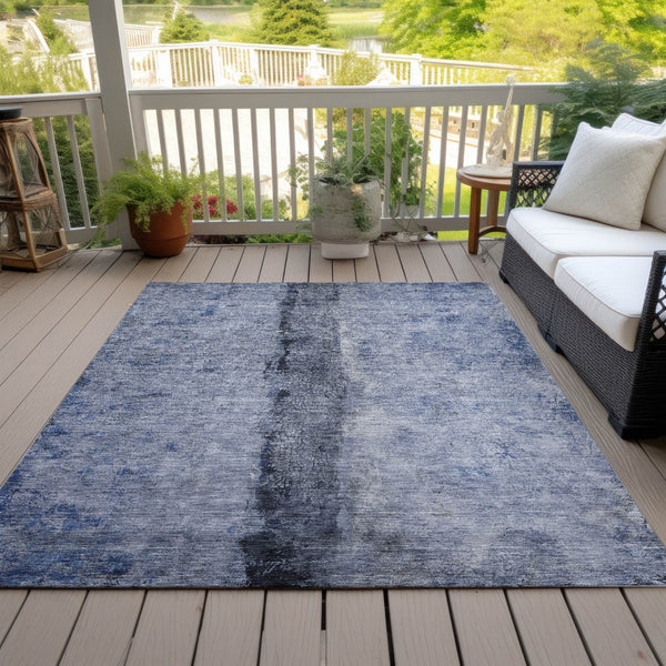 Homeroots 3' Blue And Gold Abstract Washable Rug - Versatile Indoor Outdoor Area Rug For Home And Patio Decor 10' X 14' Polyester 578033