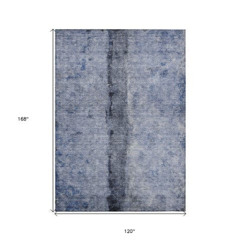 Homeroots 3' Blue And Gold Abstract Washable Rug - Versatile Indoor Outdoor Area Rug For Home And Patio Decor 10' X 14' Polyester 578033