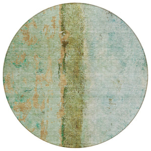 HomeRoots 5' Modern Abstract Olive Green and Blue Area Rug - Washable Indoor Outdoor Rug for Versatile Spaces 8' Round 578036
